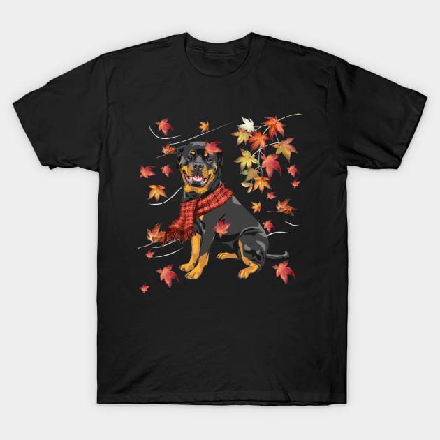 Maple Dog Leaf Fall Hello Autumn Funny Rottweiler Lover T-Shirt by MarrinerAlex